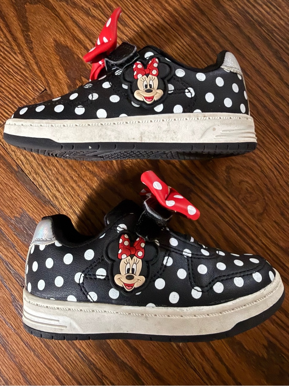 Disney Minnie Mouse Black and White Polka Dot Kids Sneakers with Red Bow